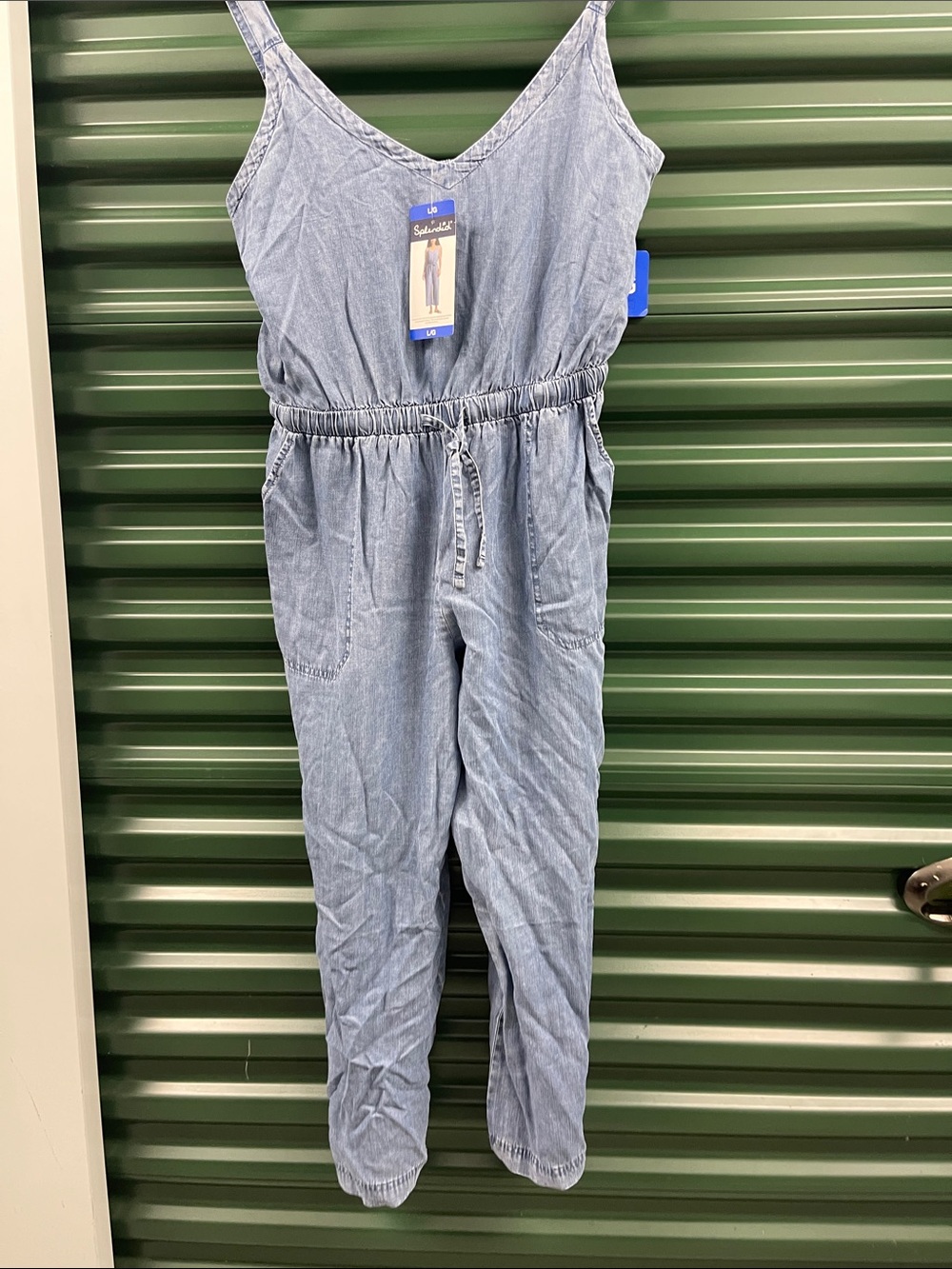 Light Blue Denim-Effect Women’s Jumpsuit with Drawstring Waist